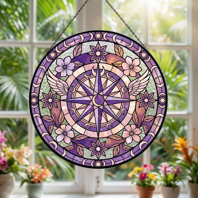 Vitrail Mystic Compass, vitrail, H 12 po, H 12 po