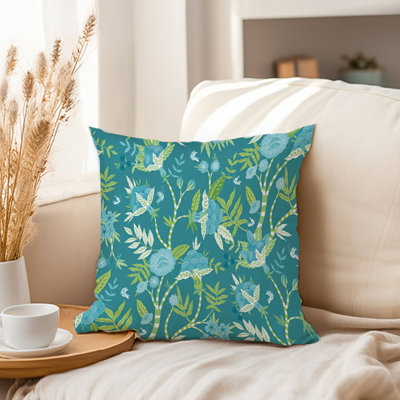 Botanical Teal Plants Asian Oriental Pattern Asian
