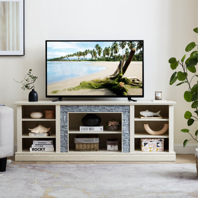 Grande console de télévision blanche avec fausses pierres empilées, convient aux téléviseurs de 75 po et rehausse la couleur du support média
