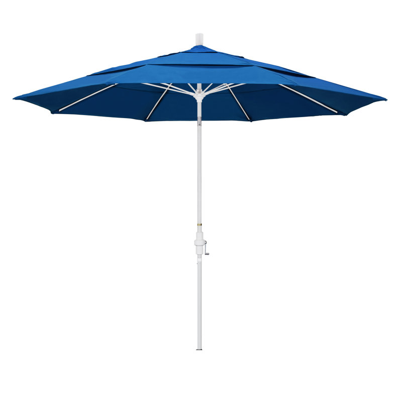 Parasol de marché 11 pi Leiker, Blanc mat, Toile Sunbrella® bleu pacifique