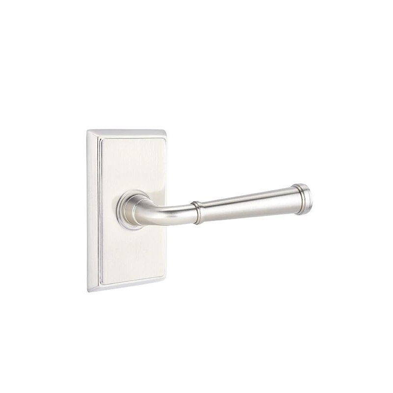 Passage Door Lever with Square Rosette, Satin Nickel