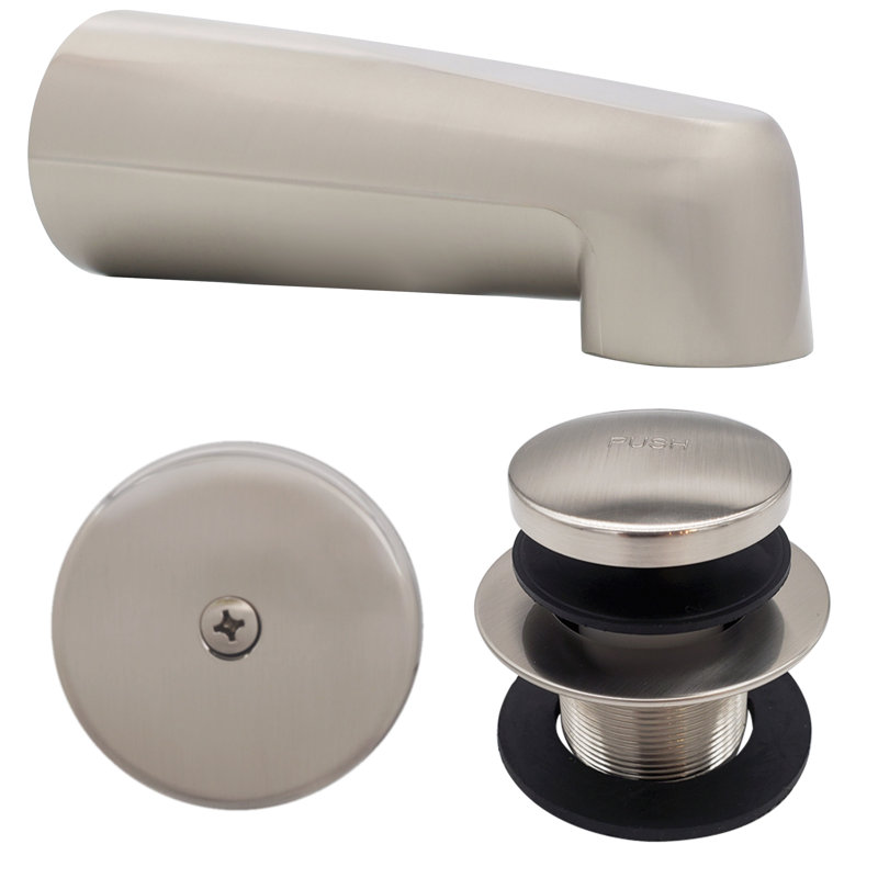 Ensemble de garniture de robinet de baignoire et de bonde basculante à fixation murale Universal Fit 7 po, Nickel satiné