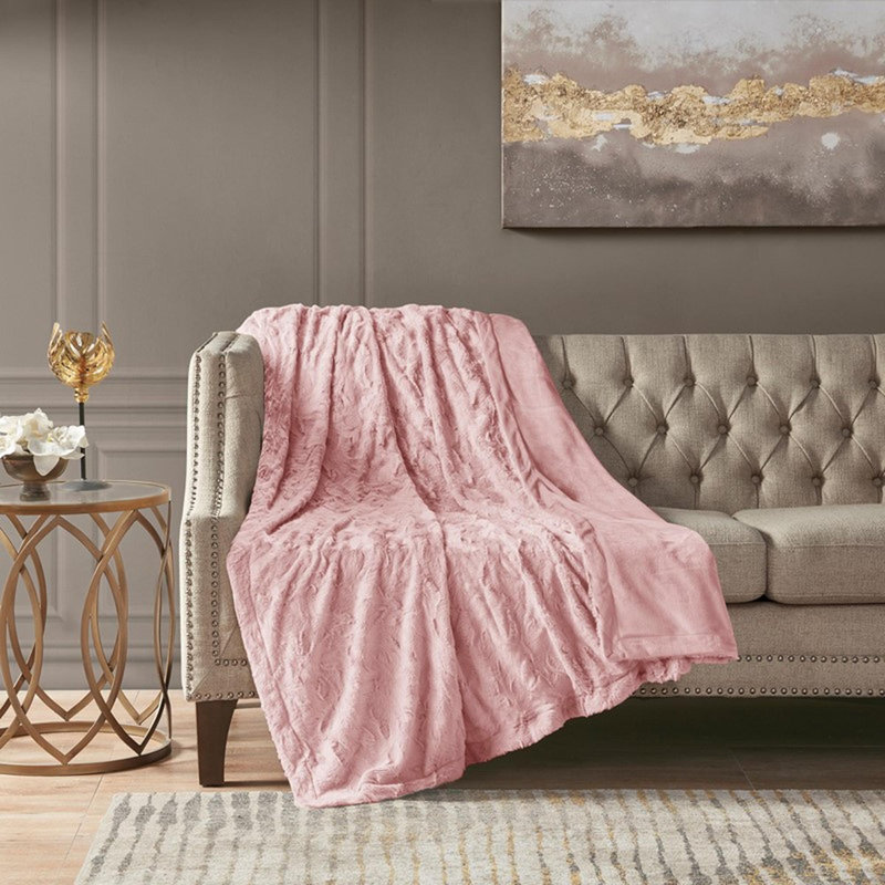 Couverture en fausse fourrure 1pc, Rosé, Très grand lit