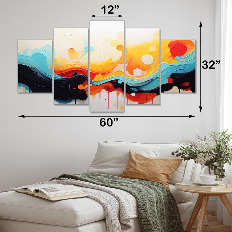  «Yellow Fractal Paint Wave Expression III - Abstract Art Multipanel Wall Art for Living Room