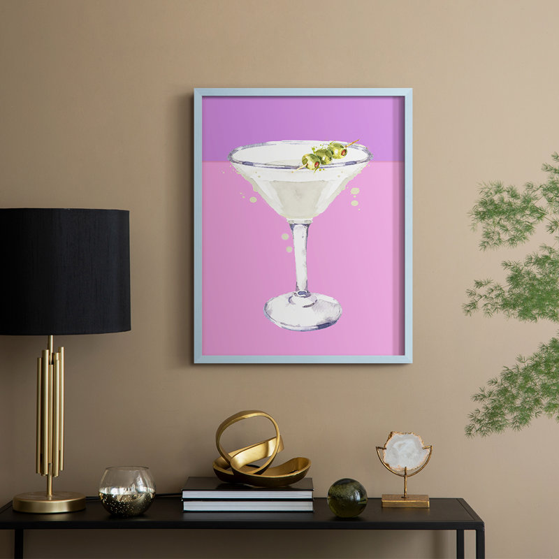 Reproduction encadrée Neon Martini - bois massif, H 15 po x l 12 po, Bleu