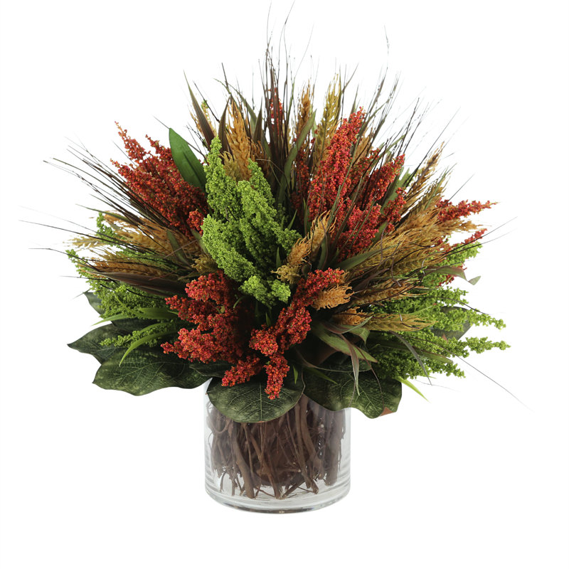 Heather and Wheat Fall Arrangement with Natural Sticks