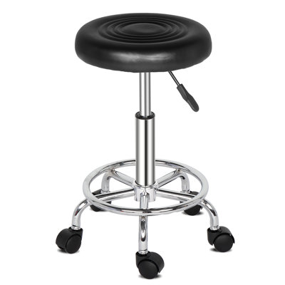 Tabouret de bar pivotant noir avec assise ronde texturée à rainures, pivotant à 360°, idéal pour îlot de cuisine et bar à domicile.