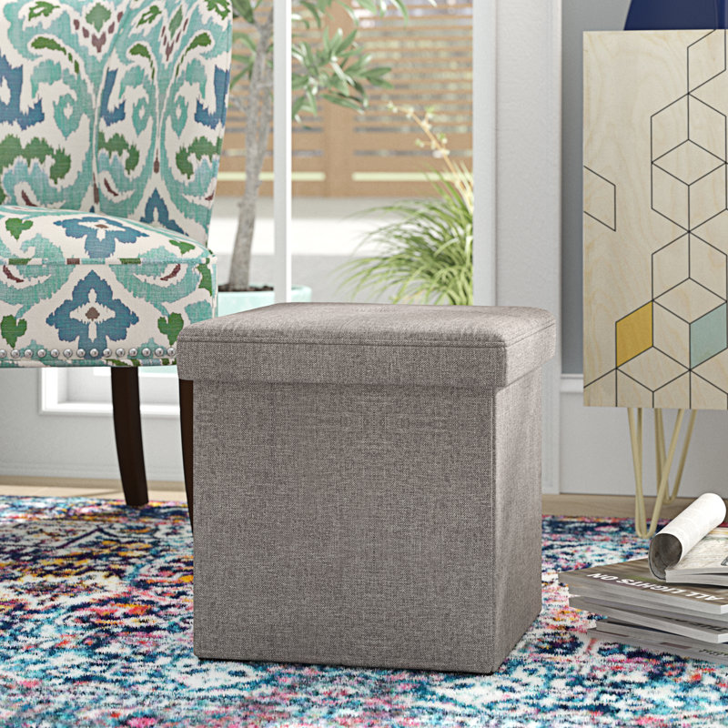 Besmir Faux Leather Ottoman, Grey Faux Leather