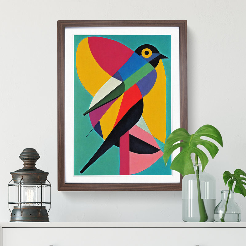 Bird In Abstract No.1 - Single Picture Frame Print, 64cm H x 46cm W x 2cm D, Walnut