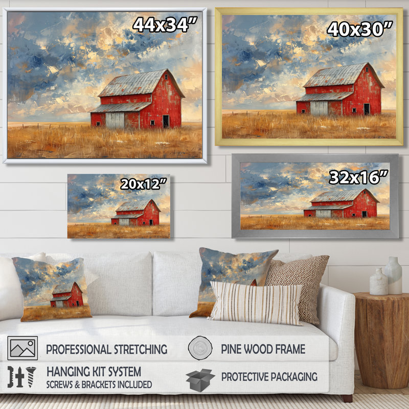 Vintage red Grey summer Barn breeze - Barn Wall Art, 24" H x 32" W x 1" D, Wrapped Canvas