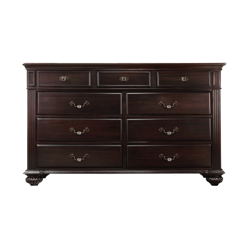 Commode en bois à 9 tiroirs l 64 po Aime, Noyer foncé