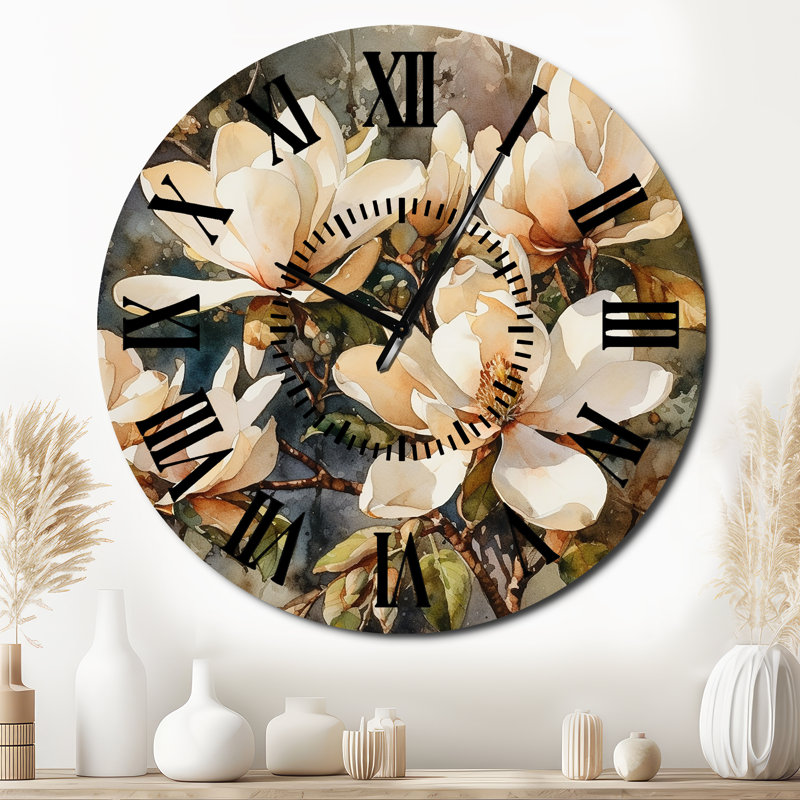 Horloge murale crème et magnolia, Surdimensionné
