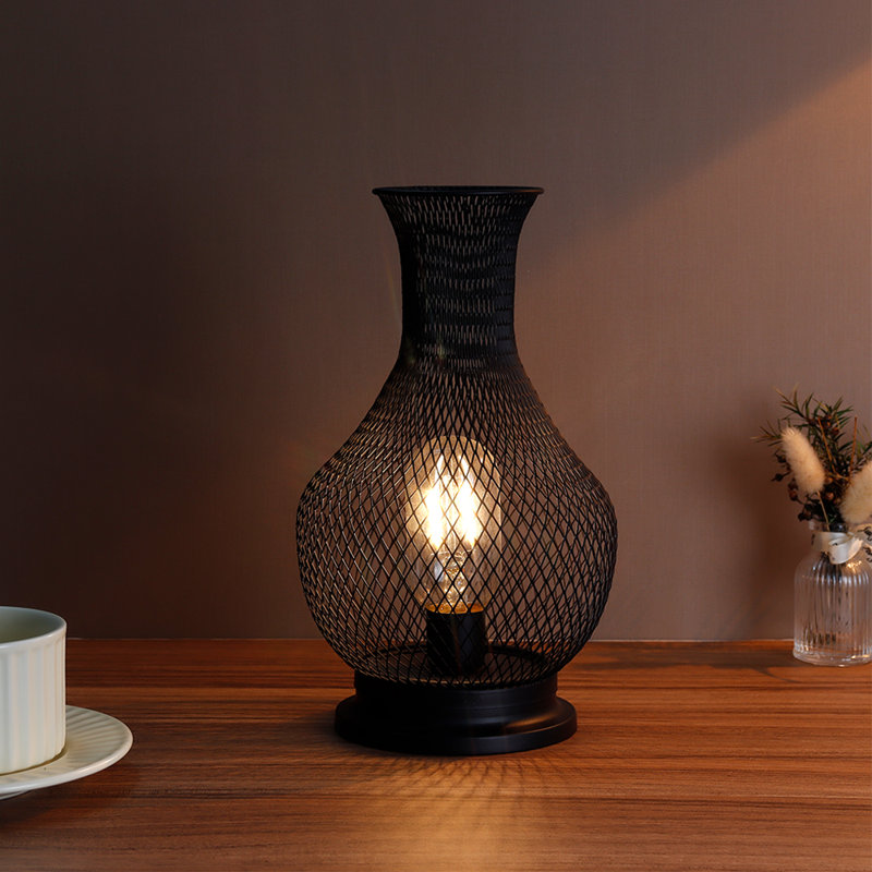 Lampe décorative en forme de vase de 11 po de haut avec ampoule Edison (noir)