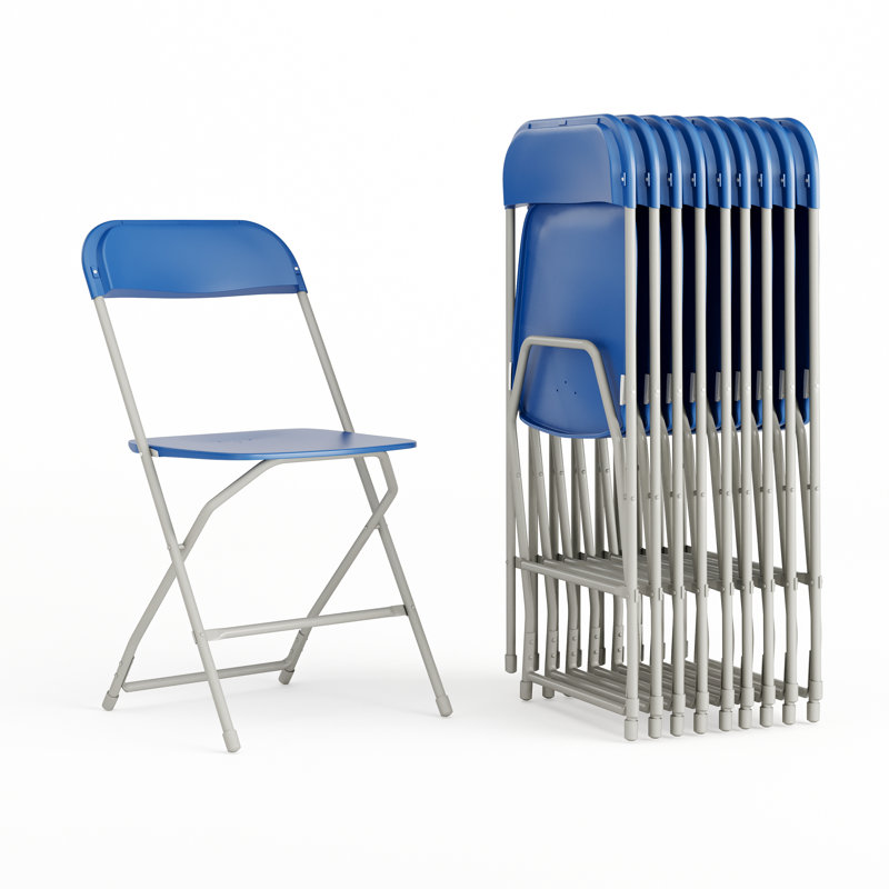 Premium Plastic Folding Chair, Blue/Grey