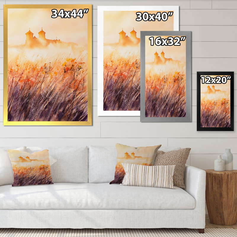 Monastère bénédictin au lever du soleil en Pologne - peinture sur toile, H 32 po x l 24 po, Cadre photo blanc