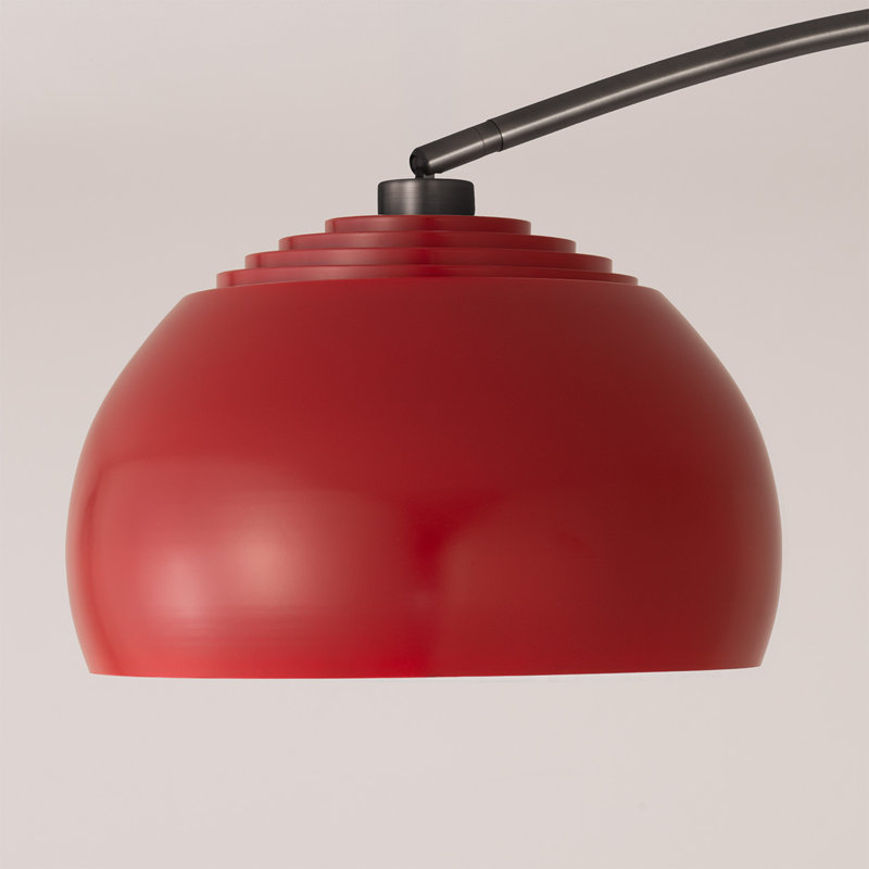 Lampe demi-dôme en arc - nickel noir, base en marbre blanc, demi-dôme cramoisi rouge, intensité variable, ampoule incluse