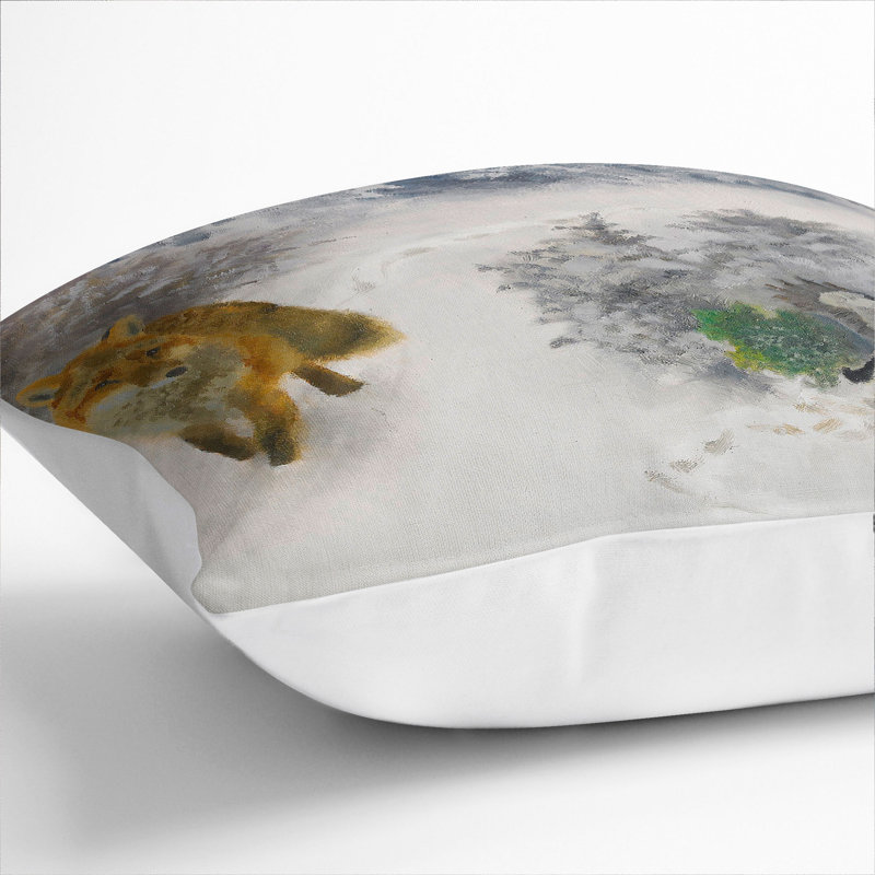 Fox and Black Grouse Cock Scatter Cushion, White, 40cm H x 40cm W x 15cm D