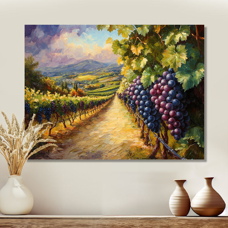 Vineyard In California Summer II - Vineyard, art mural, H 24 po x l 32 po, Toile tendue sur cadre, Ne s’applique pas