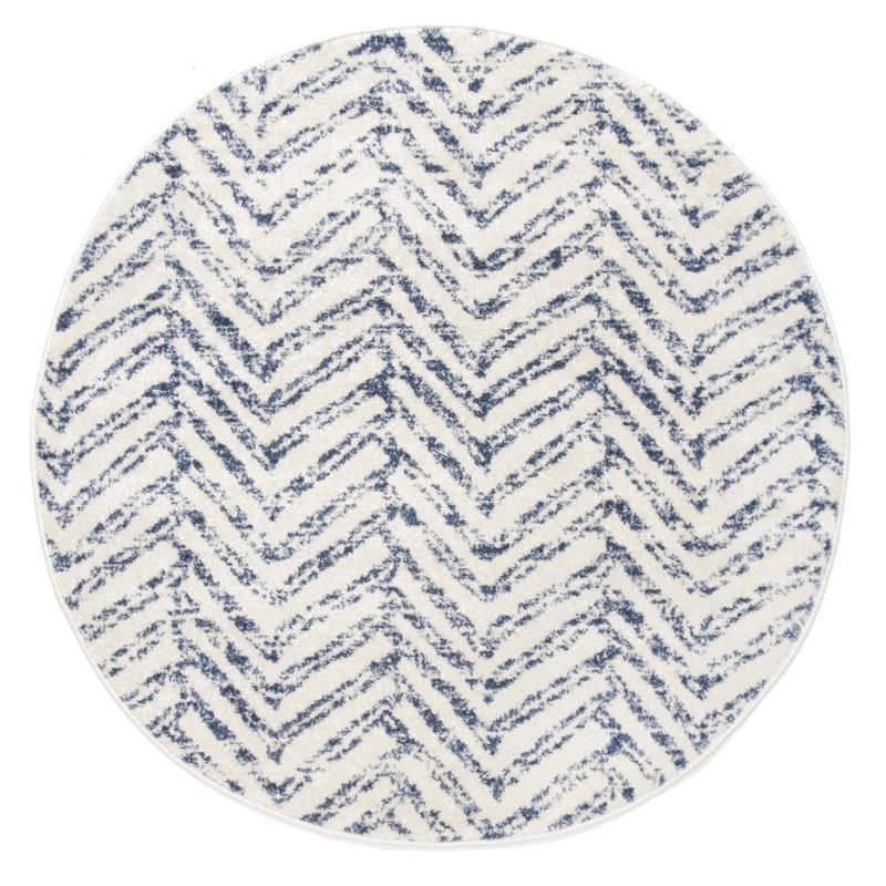 Lorelai Transitional Geometric Area Rug in Blue, Round 6'