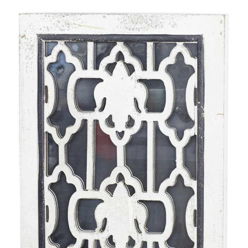 Gilcrease Wooden Intricately Carved Geometric White Wall Decor with Mirror Set