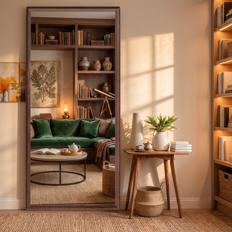 Grand miroir mural 70 po x 31 po à fixation murale pleine longueur avec faux cadre en bois
