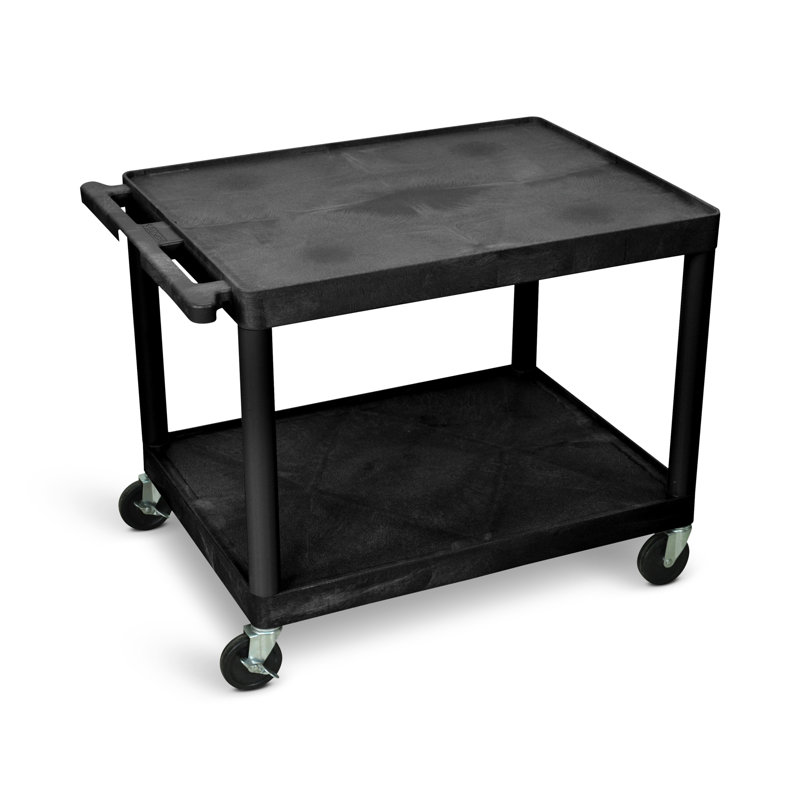 Black Molded Plastic AV Cart with Two Shelves