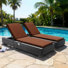 Chaise longue moderne en osier PE avec coussins, dossier inclinable réglable pour patio, piscine et jardin