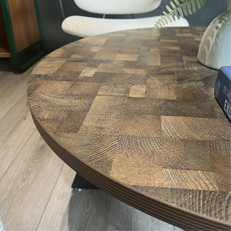 Round Coffee Table With Strong Metal Frame, Brown