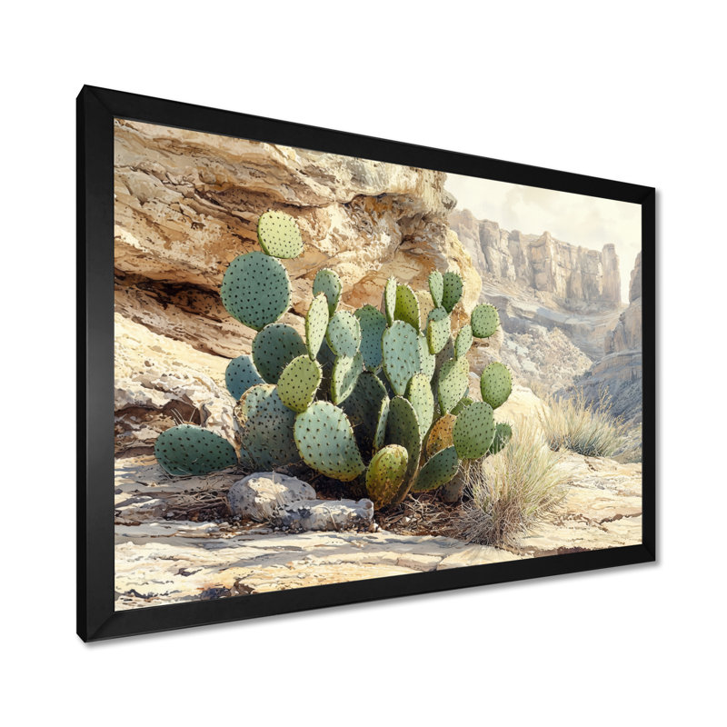 Marila Arizona Cactus At The Canyons Edge II - cactus, art mural sur toile, H 30 po x l 40 po, Cadre simple, Noir