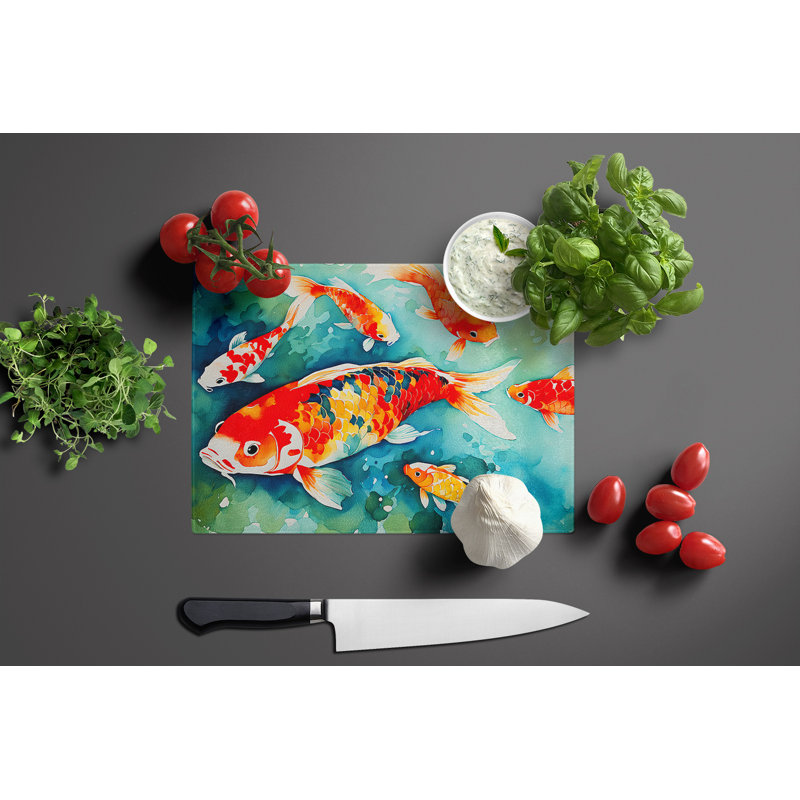 Koi Fish Glass Cutting Board Large