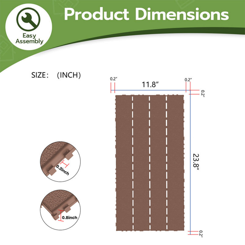 23.8'' L x 11.8'' W Plastic Interlocking Deck Deck Tile Kit, Brown