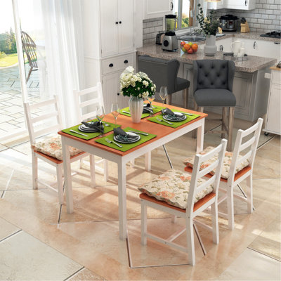 Dining Table Set for 4, 5 Piece Modern Kitchen Table and Chairs, Wood Dining Room Set for Small Spaces, Breakfast Nook, White