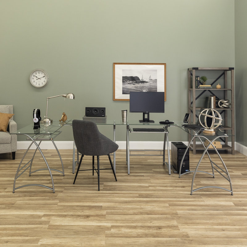 Bureau en verre configuré en L Cloer, Argenté / Verre transparent