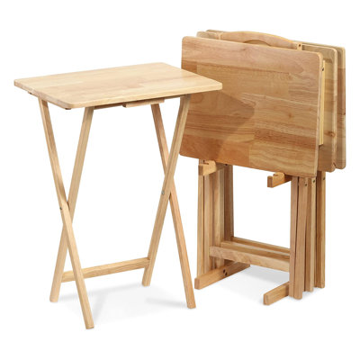 Ensemble de 5 tables-tablettes pliables en bois avec support de rangement compact PJ