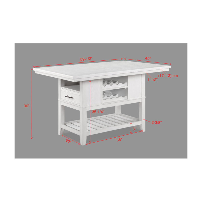 Ensemble de salle à manger 6 pièces à hauteur de comptoir Table rectangulaire blanche Bouteille de vin Chaises de rangement Tablette ouverte Meuble en bois massif