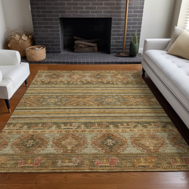 Machine Washable Indoor/Outdoor Claudian ACN1626 Beige Rug, Rectangle 5' x 7'6"