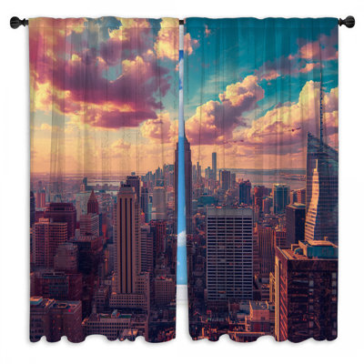 New York City Skyline Window Curtains Cityscape Sheer & Room Darkening - 2 Panels