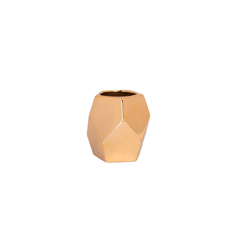Ceramic Hexagon Pot Sm Metallic Finish Gold, 6.75'' H x 6.75'' W x 6.75'' D