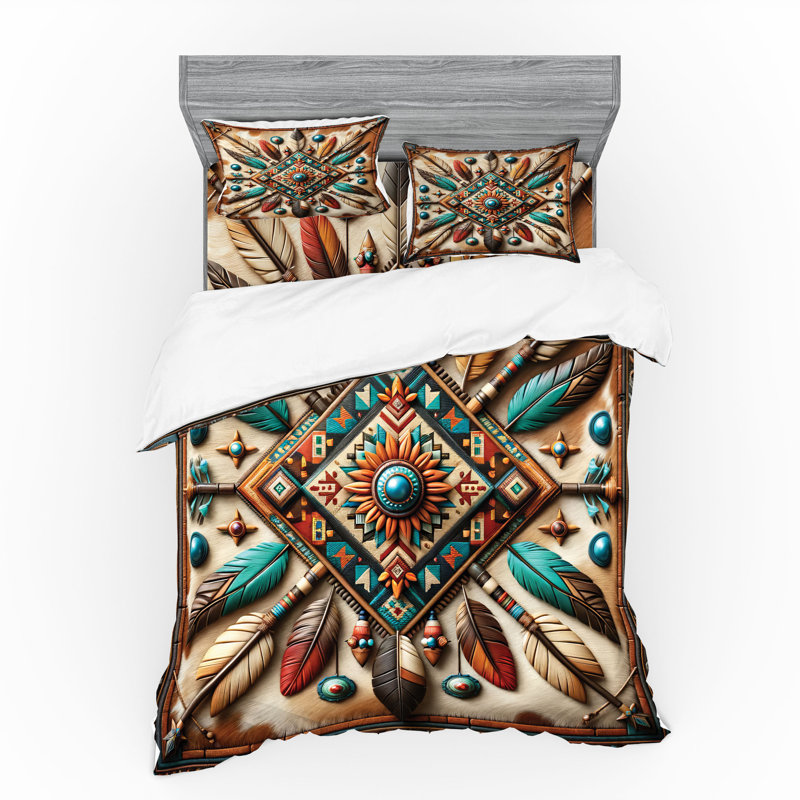 Ensemble de literie rustique Ambesonne et turquoise cacao rouge brun, Housse de couette très grand lit californien + 3
