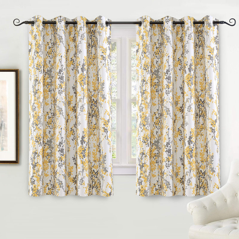 Rideaux de fenêtre Aalayjah , Jaune doré / gris, L 52 po x L 54 po