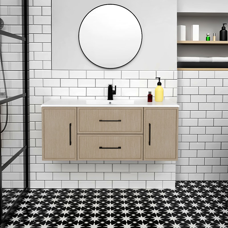 Meuble-lavabo mural simple 48 po avec plateau en marbre de culture et lavabo intégré Cassidy, Flavie, Noir, 48"