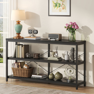 Industrial Farmhouse Bookshelf, 55" Wide 3-Tier Storage Shelf With Metal Frame, 270 Lbs Capacity Per Shelf, For Living Room, Office & Bedroom