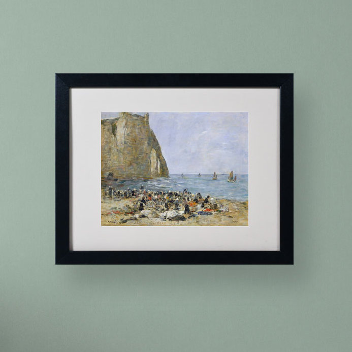 « washerwomen on the beach » par eugene boudin, reproduction d’art encadrée, H 16 po x l 20 po x P 0,5 po, Noir