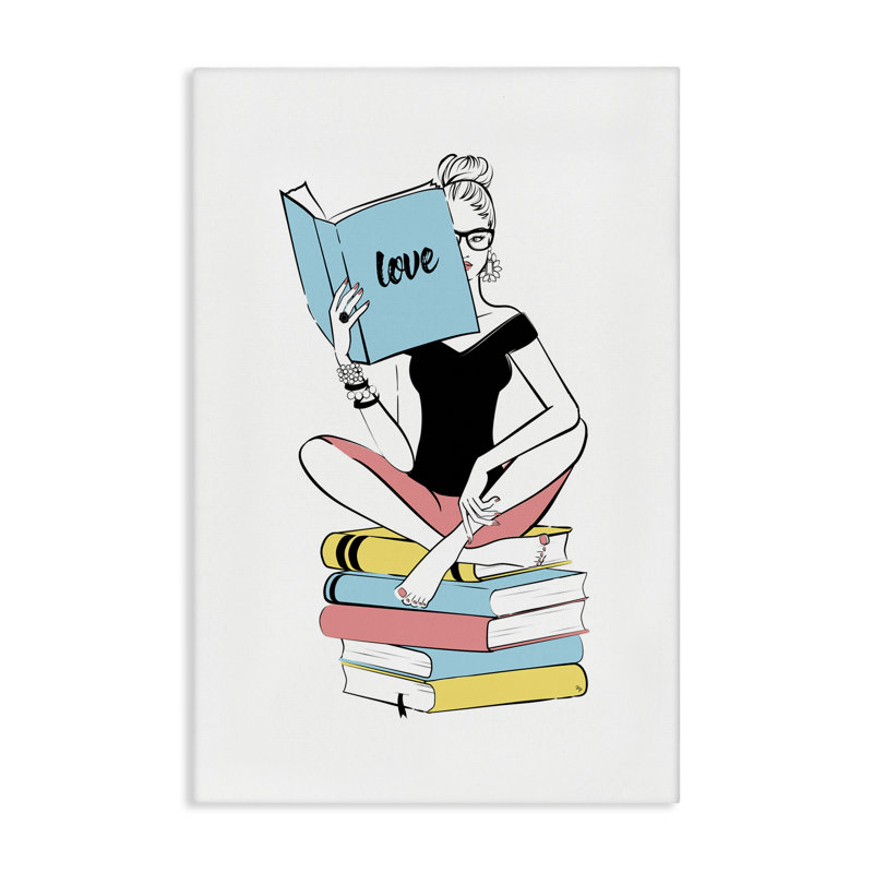 «Book Love Girl», art mural sur toile par Martina Pavlova, H 30 po x l 20 po