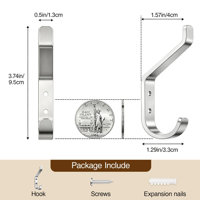 Wall Hook, Brushed Silver