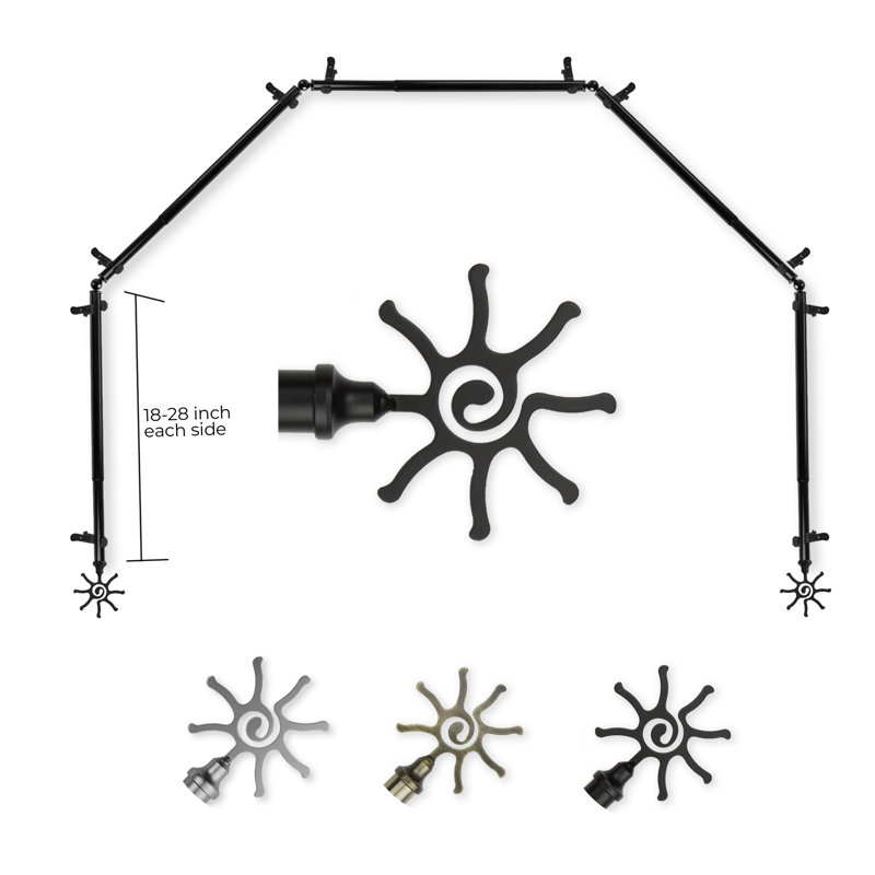Ensemble de tringle à rideaux simple et quincaillerie pour fenêtre à 5 côtés Verlin Sun, Noir, 18 à 28 po (de chaque côté)