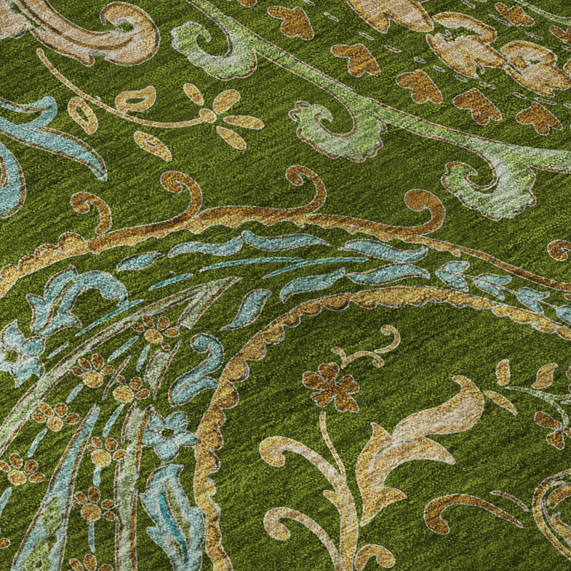 Premium Machine Washable Cerrito AMF533 Green Rug, Round 8'