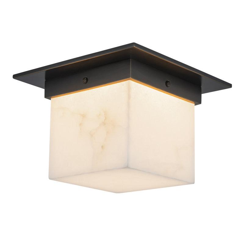 Mineral 8-in Brass Flush Mount, Alabaster, Oil Rubbed Bronze