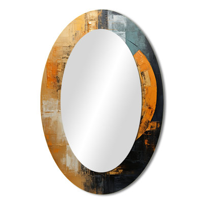 Black And Copper Crescents I - Modern Oval Wall Mirror