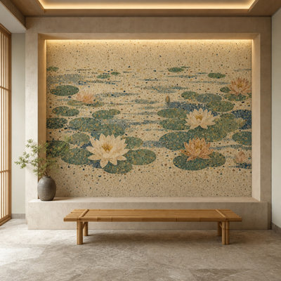 Muted Green Wallpaper Lotus Terrazzo Removable Wall Decor